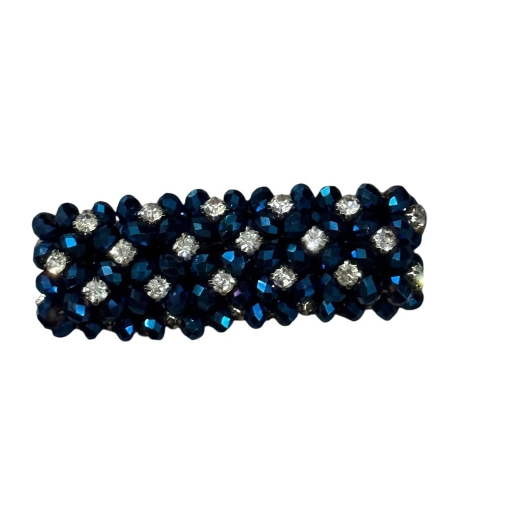 Vintage sapphire blue elongated crystal beads with interwoven rhinestones EUC